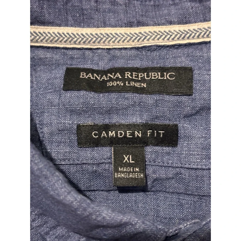 Banana Republic Mens XL Blue 100% Linen Camden Fit Button Down Long Sleeve Shirt
